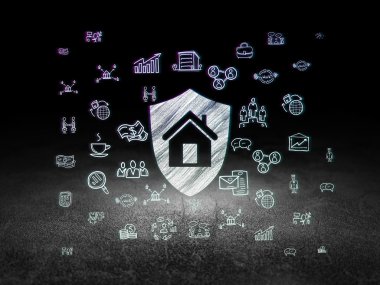 Finance concept: Shield in grunge dark room