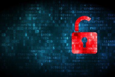 Emniyet konsepti: dijital arka planda açılan asma kilit