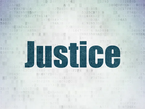 法律概念︰ 数字数据纸张背景上的正义 — 图库照片