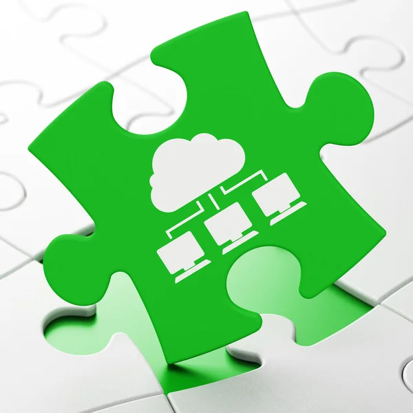 Cloud-Computing-Konzept: Cloud-Netzwerk vor Puzzle-Hintergrund — Stockfoto