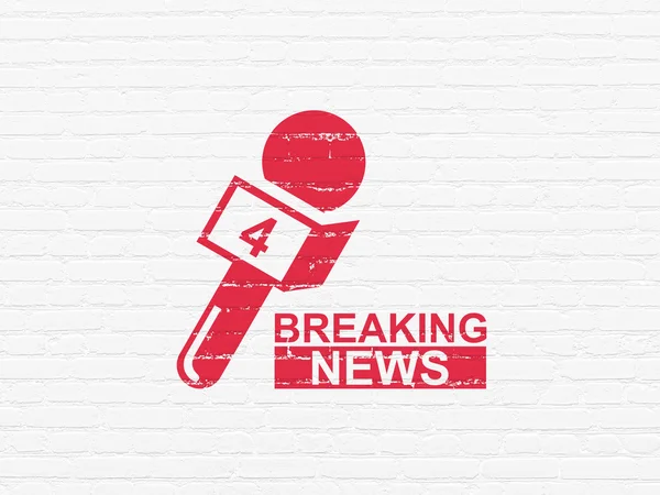 Nieuws concept: Breaking News En Microfoon op muur achtergrond — Stockfoto