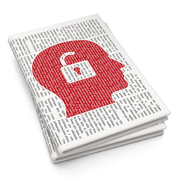 Finance concept: Head With Padlock on Newspaper background — Stock Photo, Image