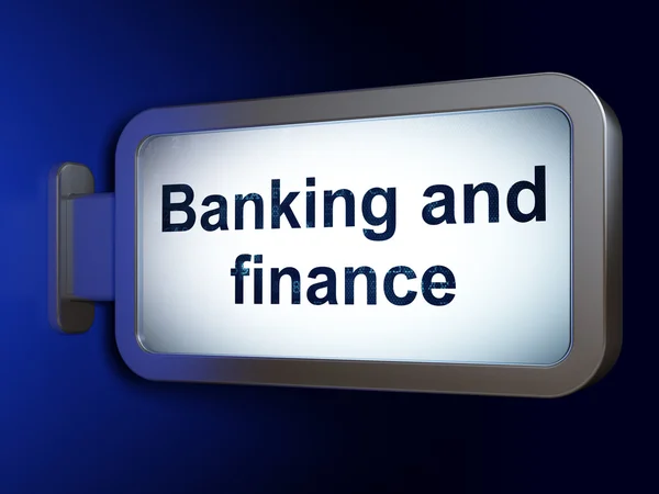 Концепция денег: Банковское дело и финансы на фоне рекламного щита — стоковое фото