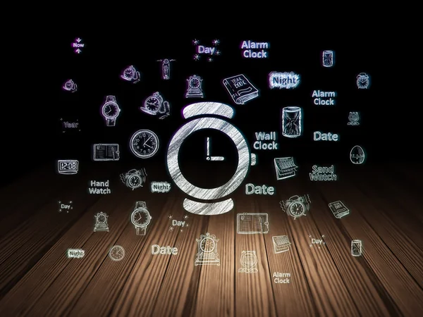 Zeitkonzept: Uhr im Grunge Dark Room — Stockfoto