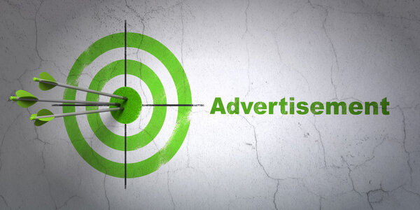 Marketing concept: target and Advertisement on wall background