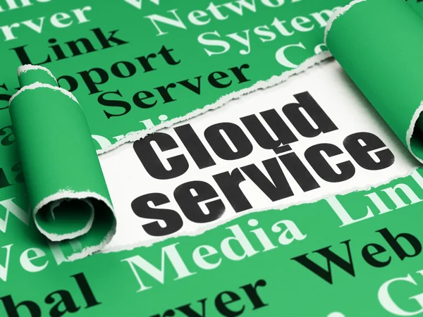 Концепция облачных вычислений: черный текст Cloud Service под листом рваной бумаги — стоковое фото
