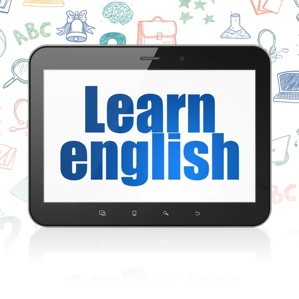 学習コンセプト:ディスプレイ上で英語を学ぶタブレットコンピュータ — ストック写真