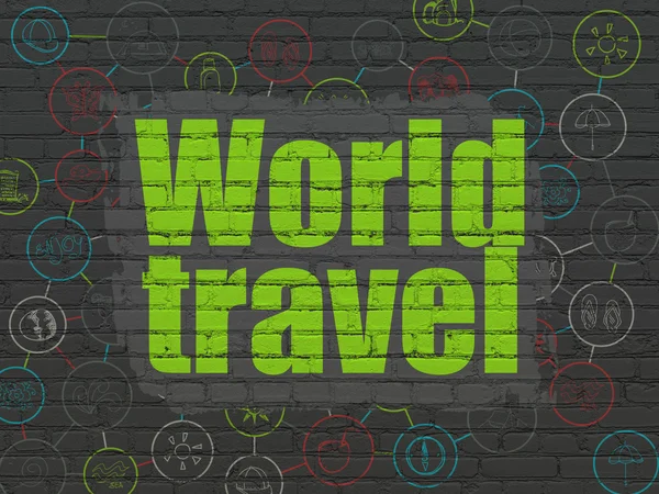 Έννοια του ταξιδιού: World Travel σε φόντο τοίχο — Φωτογραφία Αρχείου