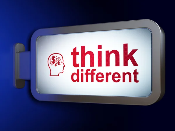 Learning concept: Think Different and Head With Finance Symbol on billboard background — Stock Photo, Image