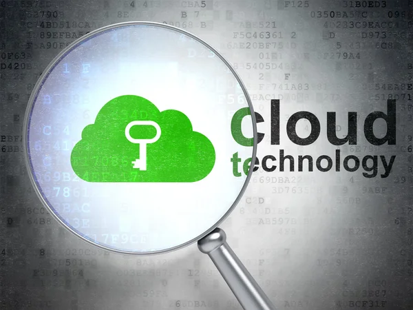 Облачные вычисления: облако с ключом и облачная технология с оптическим стеклом — стоковое фото