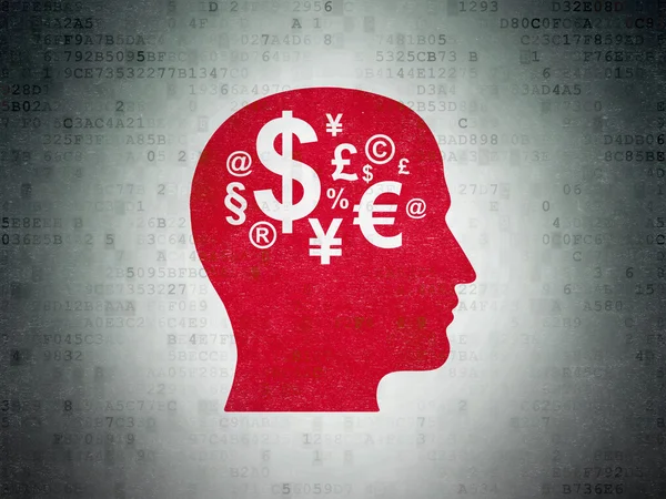 Concepto de marketing: Head With Finance Symbol on Digital Data Paper background — Foto de Stock