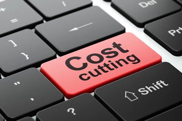 Ekonomi koncept: kostnads skärning på datorns tangentbords bakgrund — Stockfoto