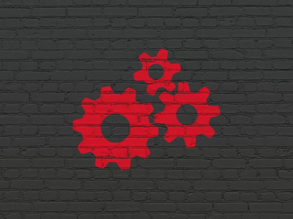 Information concept: Gears on wall background — Stock Photo, Image