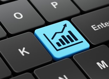 Pazarlama kavramı: büyüme grafik bilgisayar klavye arka plan üzerinde