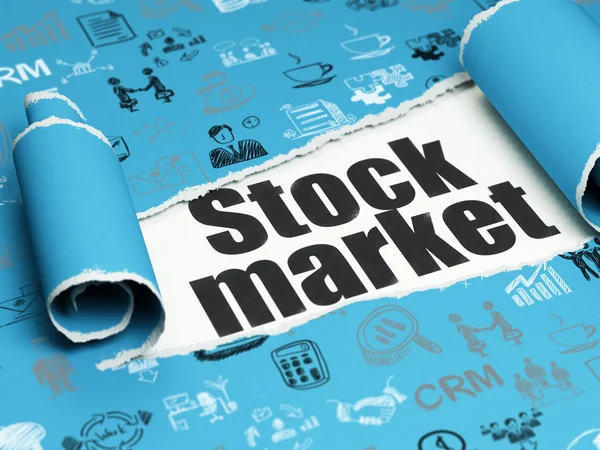 Finanční koncept: černý text akciový trh za kus roztrženého papíru — Stock fotografie