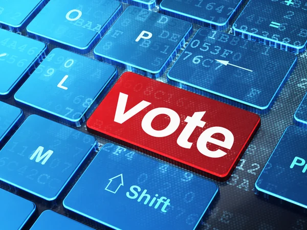 Conceito de política: Vote no fundo do teclado do computador — Fotografia de Stock