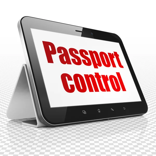 Travel concept: Tablet Computer with Passport Control on display — Stock Photo, Image