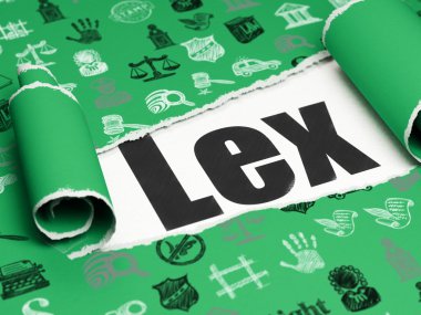 Hukuk kavramı: metin Lex yırtık kağıt altında siyah