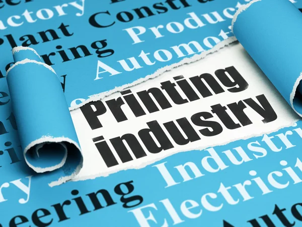 Manufacuring concept: black text Printing Industry under the piece of  torn paper — 图库照片