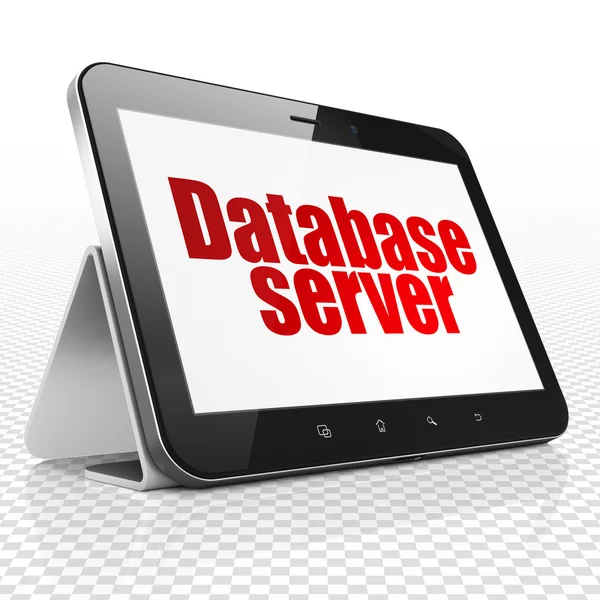 Database concept: Tablet PC met database server op display — Stockfoto