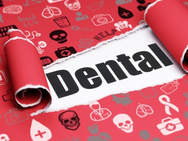 Tıp kavramı: yırtık kağıt parçası altında siyah metin Diş