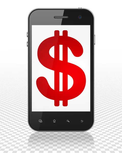 Koncepcja pieniądza: Smartphone z dolara na wyświetlaczu — Zdjęcie stockowe