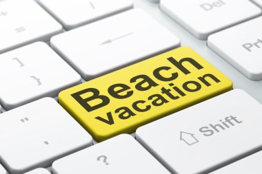 Seyahat kavramı: bilgisayar klavye arka plan üzerinde Beach tatil