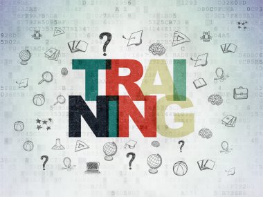 Eğitim kavramı: dijital veri kağıt arka plan üzerinde eğitim