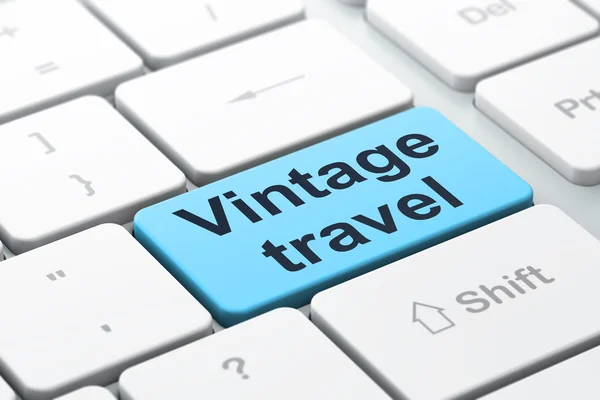 Turizm kavramı: Vintage seyahat bilgisayar klavye arka plan üzerinde — Stok fotoğraf