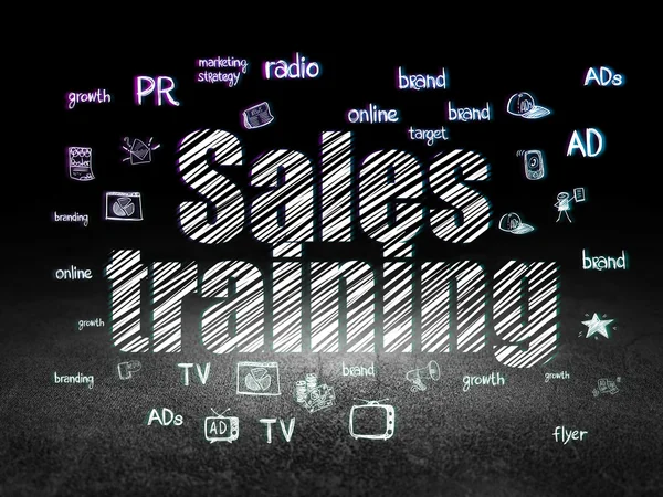 Marketing concept: sales training in grunge Dark Room — Stockfoto