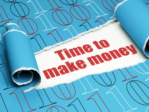 Conceito de finanças: texto vermelho Hora de ganhar dinheiro sob o pedaço de papel rasgado — Fotografia de Stock