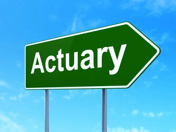 Insurance concept: Actuary on road sign background — Stock Photo, Image