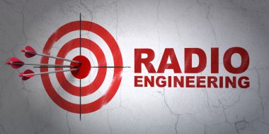 Bilim kavramı: hedef ve radyo duvar arka plan üzerinde mühendislik