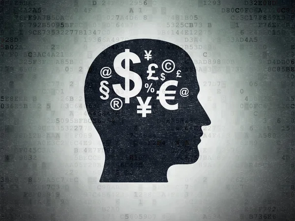 Werbekonzept: Kopf mit Finanzsymbol auf digitalem Datenpapier-Hintergrund — Stockfoto