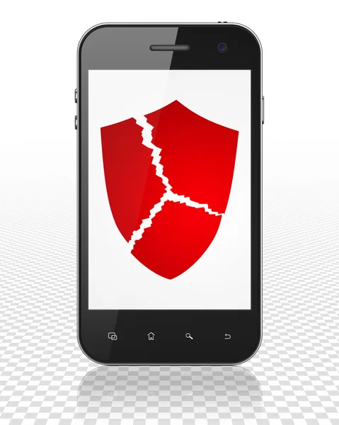 Protection concept: Smartphone with Broken Shield on display — Stock Photo, Image