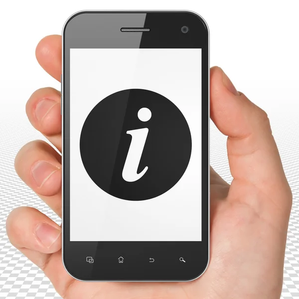 Concept de conception Web : Smartphone à main avec des informations à l'écran — Photo