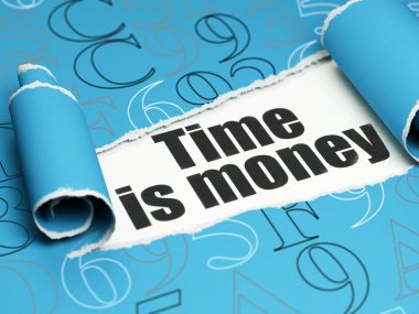 Zaman kavramı: siyah metin yırtık kağıt altında para Zamanı