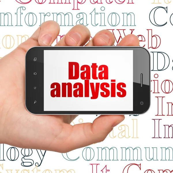 Concetto di dati: Smartphone portatile con analisi dei dati in mostra — Foto Stock