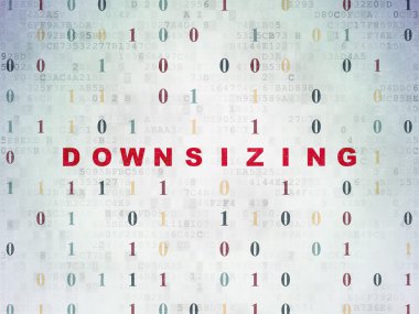 İş kavramı: dijital veri kağıt arka plan üzerinde küçülme