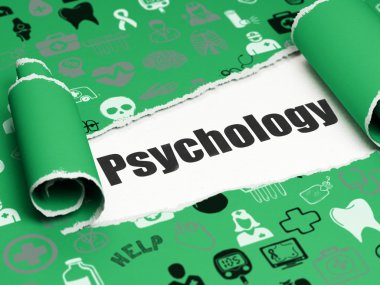 Sağlık kavramı: metin psikoloji yırtık kağıt altında siyah