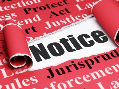 Hukuk kavramı: Metin bildirimi yırtık kağıt altında siyah