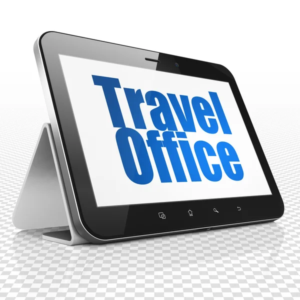 Travel concept: Tablet PC met Travel Office op display — Stockfoto