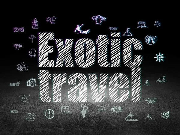 Pojęcie turystyki: egzotyczne podróże w ciemnym pokoju grunge — Zdjęcie stockowe