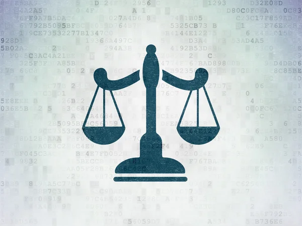 Hukuk kavramı: Dijital Veri Kağıdı arkaplanındaki ölçekler — Stok fotoğraf