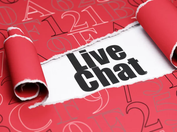 Webbutveckling koncept: svart text Live Chat under den del av rivet papper — Stockfoto