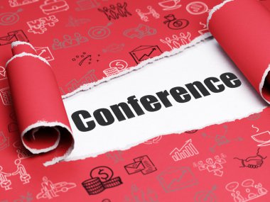 Finans kavramı: yırtık kağıt parçası altında siyah metin Konferansı