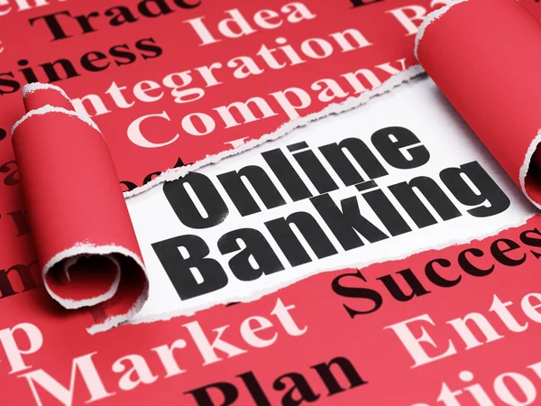 Conceito de finanças: texto preto Online Banking sob o pedaço de papel rasgado — Fotografia de Stock