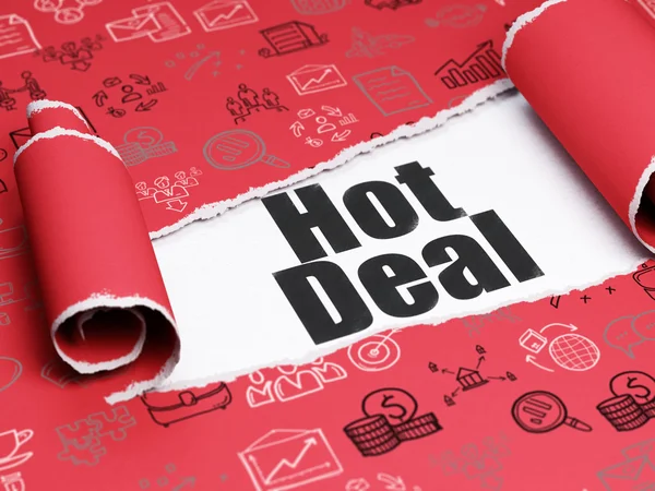 Business concept: testo nero Hot Deal sotto il pezzo di carta strappata — Foto Stock