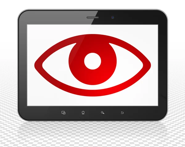 Concepto de protección: Tablet PC Ordenador con ojo en pantalla —  Fotos de Stock