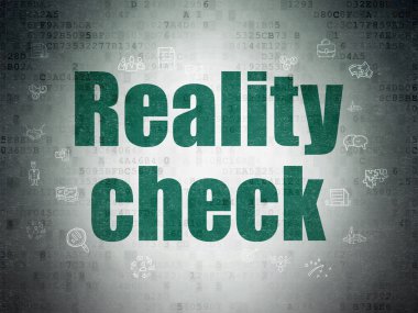 İş kavramı: Reality Check dijital veri kağıt arka plan üzerinde